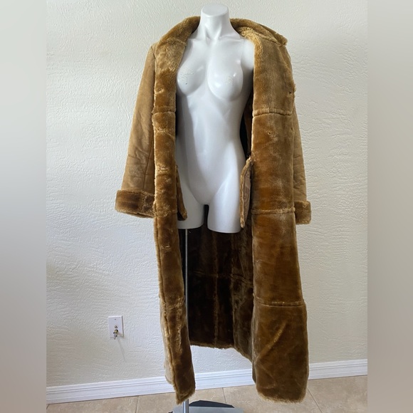 VTG Brandon Thomas 100% suede Leather Faux Fur Trench Coat  - Hippie size Large - Picture 5 of 16